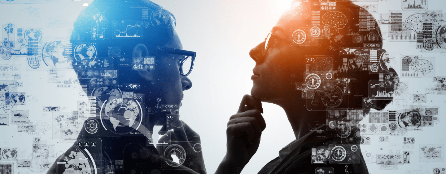 A man and a woman thinking about AI