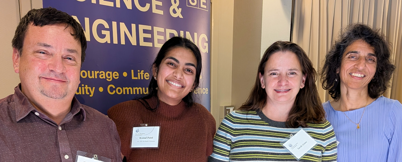 2026 Pre-Health scholarship recipient Komal with Green/Sartori family and program director Deepika Ahuja